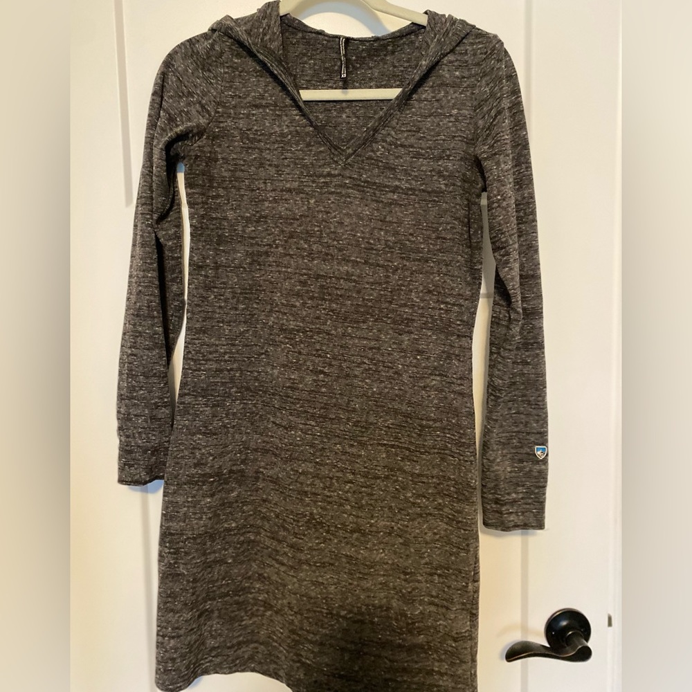 Kuhl hooded V Neck sweater dress, dark grey women’s size XS